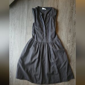 Rivet Brooklyn Tencel Drop Waist Midi Dress Dark Charcoal V-Neck USA XS